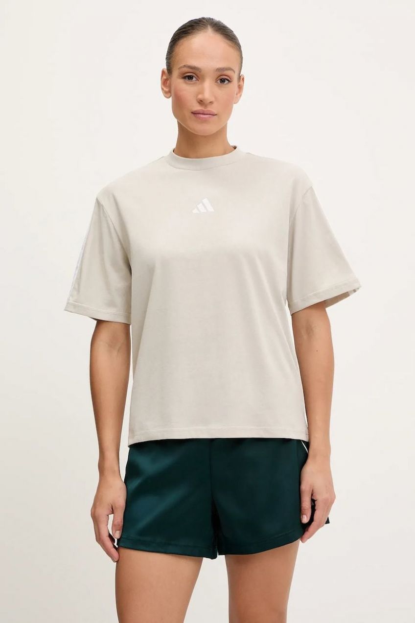 Bavlnené tričko adidas Essentials dámske, béžová farba, JE1219