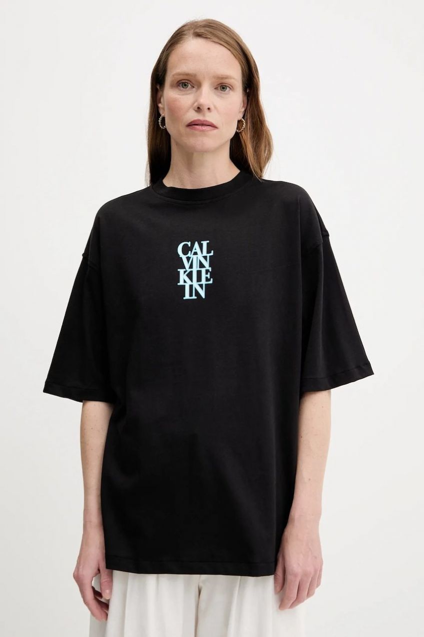 Bavlnené tričko Calvin Klein Jeans dámske, čierna farba, LV047C818G