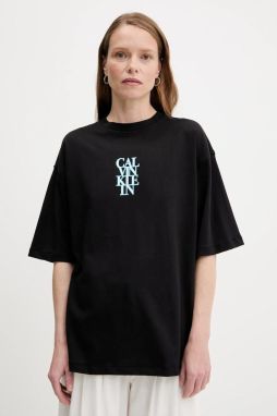 Bavlnené tričko Calvin Klein Jeans dámske, čierna farba, LV047C818G