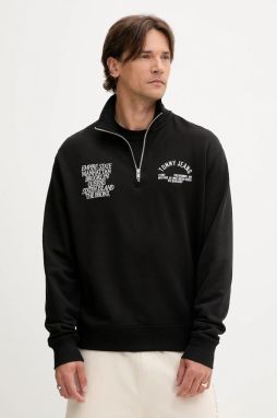 Bavlnená mikina Tommy Jeans čierna farba, vzorovaná, DM0DM21797