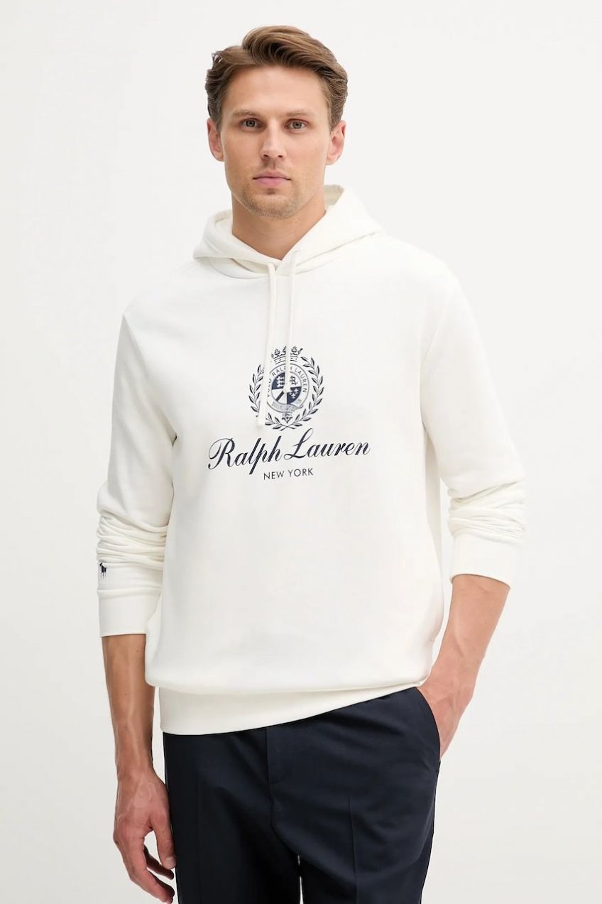 Mikina Polo Ralph Lauren biela farba, s kapucňou, jednofarebná, 710978033