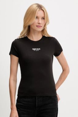 Bavlnené tričko Tommy Jeans 2-pak dámske, čierna farba, DW0DW21746