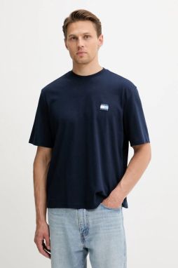Bavlnené tričko Tommy Jeans pánske, tmavomodrá farba, s nášivkou, DM0DM21785