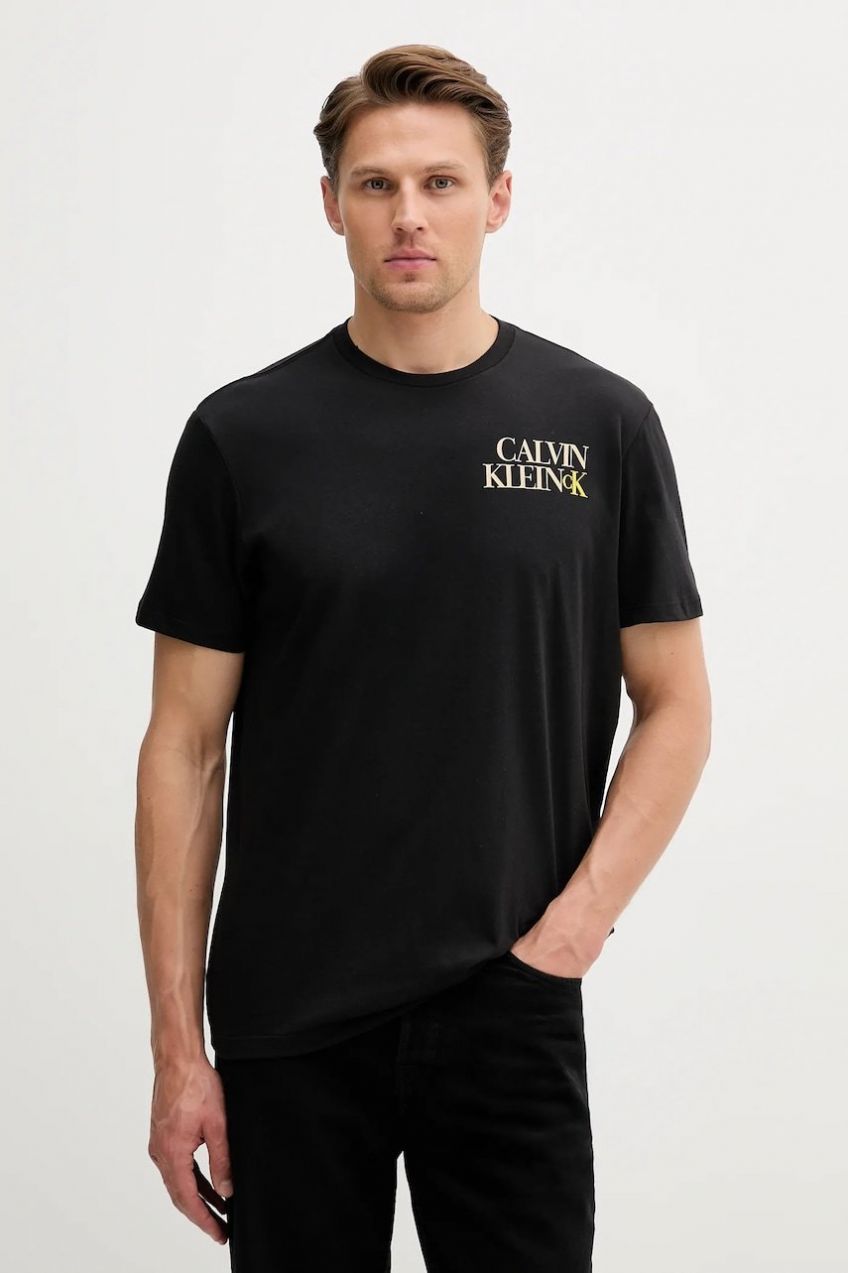 Bavlnené tričko Calvin Klein Jeans pánske, čierna farba, s potlačou, LV04RC844G