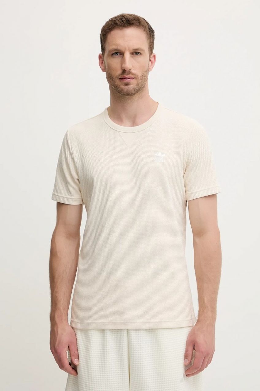Tričko adidas Originals Essentials pánske, béžová farba, jednofarebné, JW3514