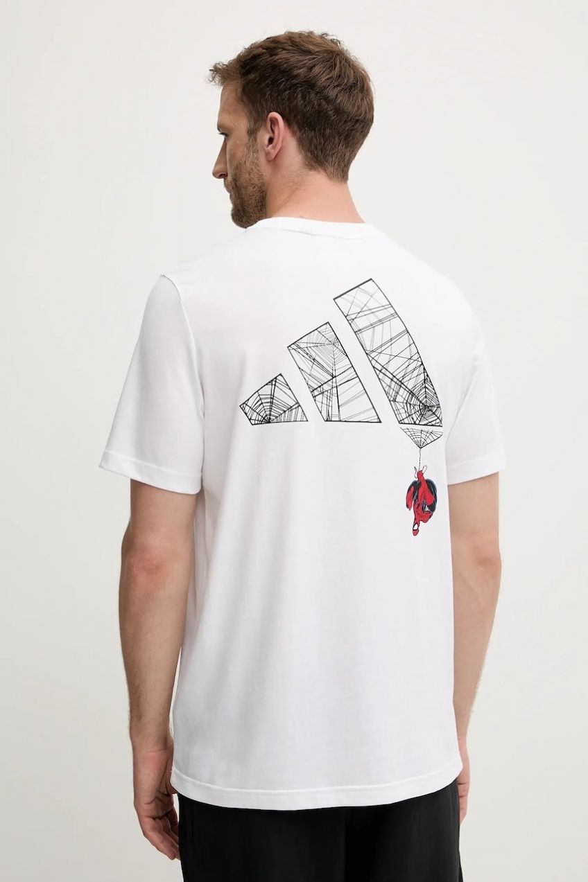 Bavlnené tričko adidas Spiderman T-S pánske, biela farba, s potlačou, JL8056