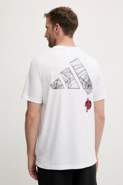 Bavlnené tričko adidas Spiderman T-S pánske, biela farba, s potlačou, JL8056