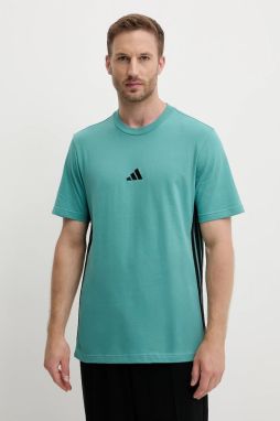 Bavlnené tričko adidas Essentials pánske, tyrkysová farba, s nášivkou, JX0732