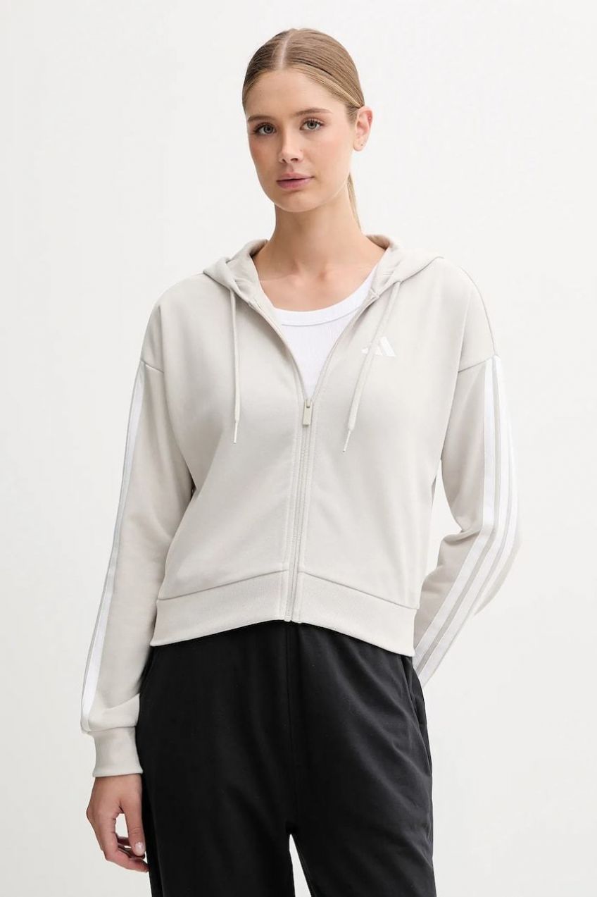 Mikina adidas Essentials béžová farba, s kapucňou, jednofarebná, JW1821