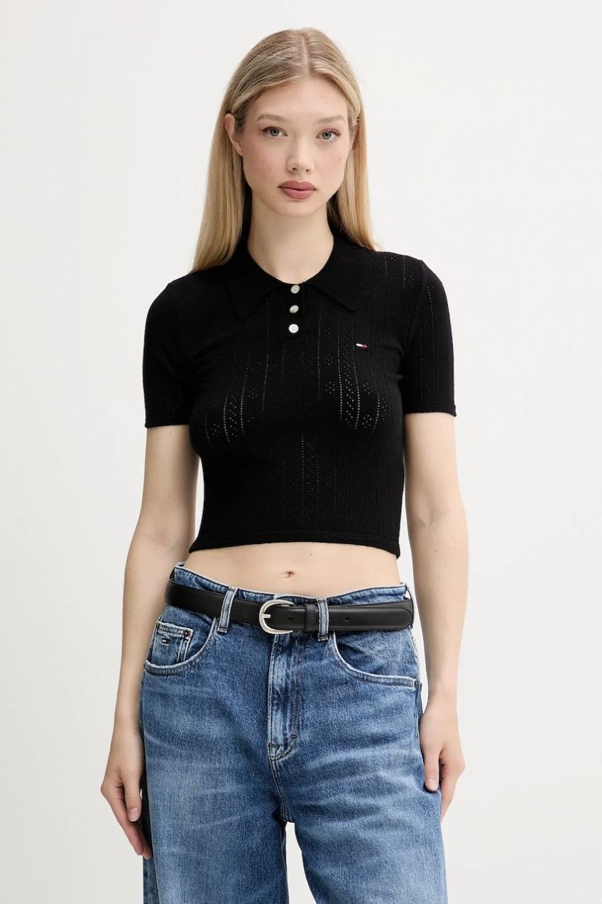 Sveter Tommy Jeans čierna farba, ľahké, DW0DW20965