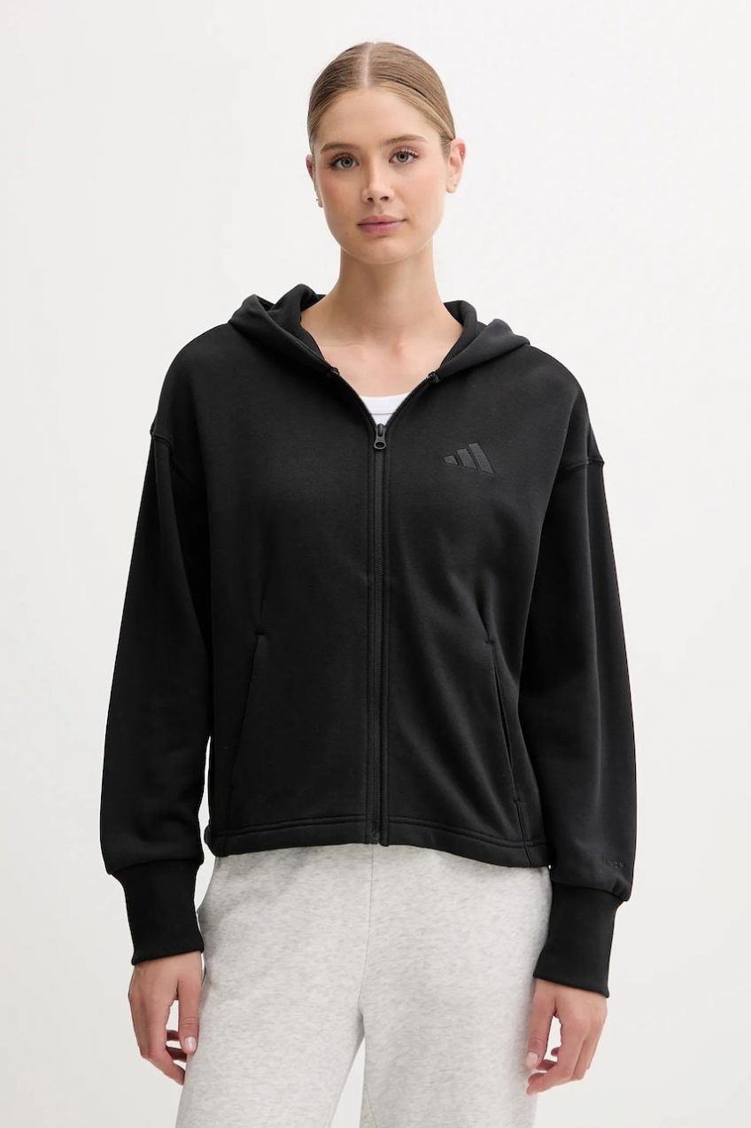 Bavlnená mikina adidas All SZN čierna farba, s kapucňou, s nášivkou, JJ1251