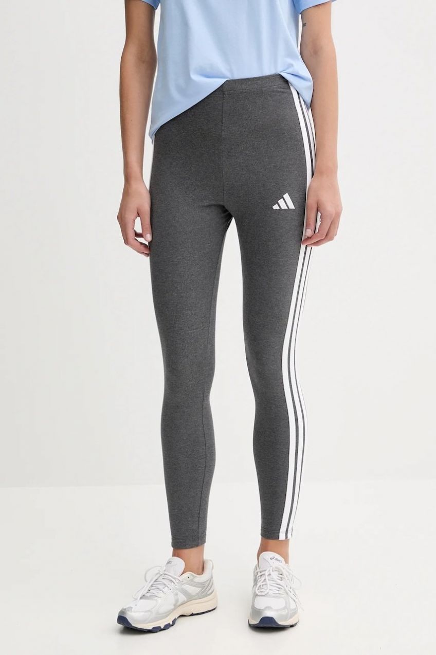 Legíny adidas 3-Stripes šedá farba, s nášivkou, JZ3299