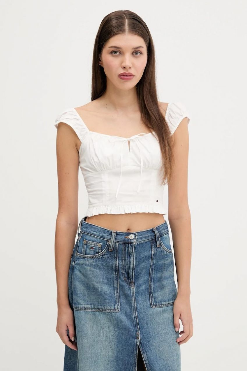 Bavlnená blúzka Tommy Jeans biela farba, jednofarebná, DW0DW20985