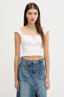Bavlnená blúzka Tommy Jeans biela farba, jednofarebná, DW0DW20985