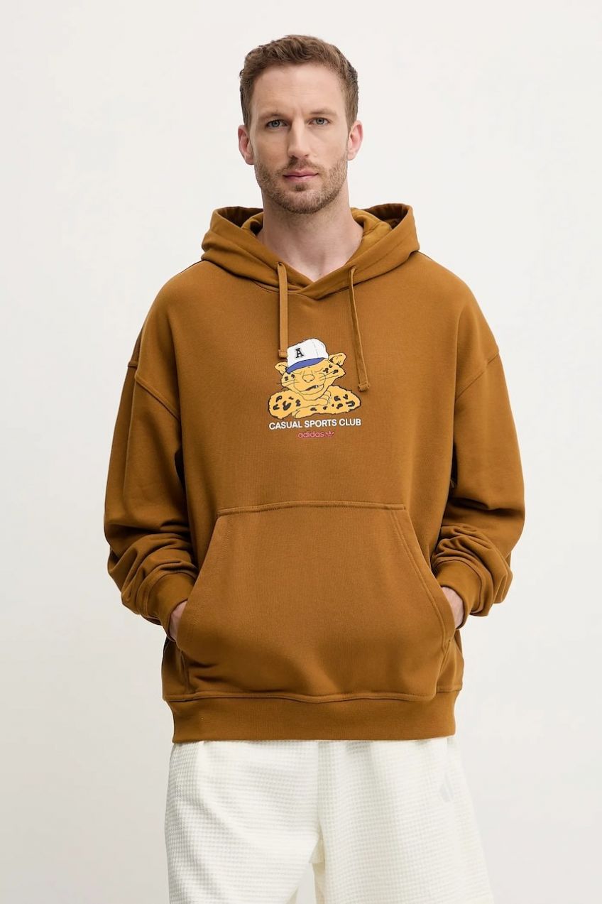 Bavlnená mikina adidas Originals Graphic Lo Hd hnedá farba, s kapucňou, s potlačou, JW0167