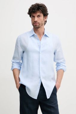 Ľanová košeľa Emporio Armani pánska, regular, s klasickým golierom, 01SM0L 010F9