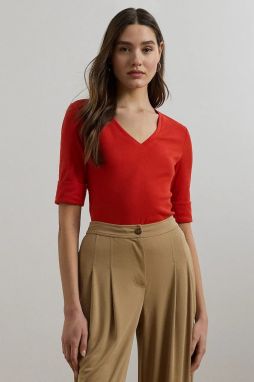 Bavlnené tričko Lauren Ralph Lauren dámske, červená farba, 200815843