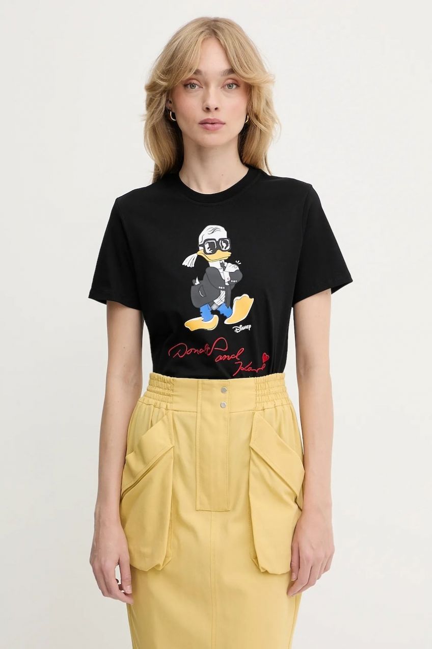 Bavlnené tričko Karl Lagerfeld KL X DISNEY dámske, čierna farba, A3W17090