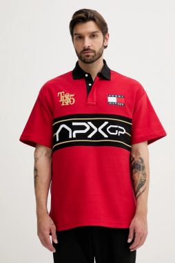 Bavlnené polo tričko Tommy Hilfiger x F1 THE MOVIE červená farba, vzorované, MW0MW41393