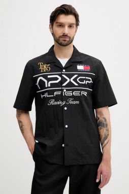 Košeľa Tommy Hilfiger x F1 THE MOVIE čierna farba, voľný strih, MW0MW41376