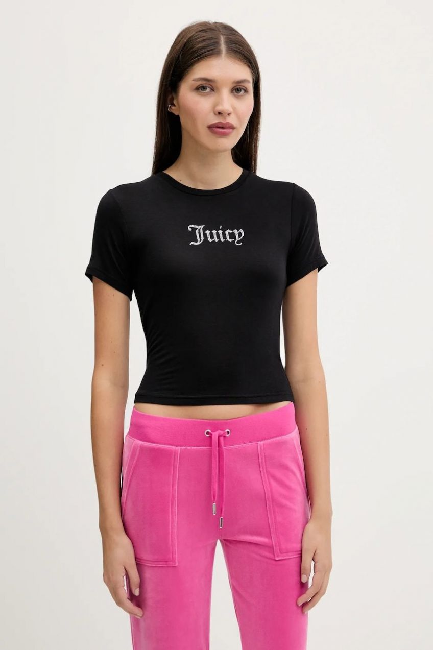 Tričko Juicy Couture SHEER FITTED TEE dámske, čierna farba, JCWCT225301