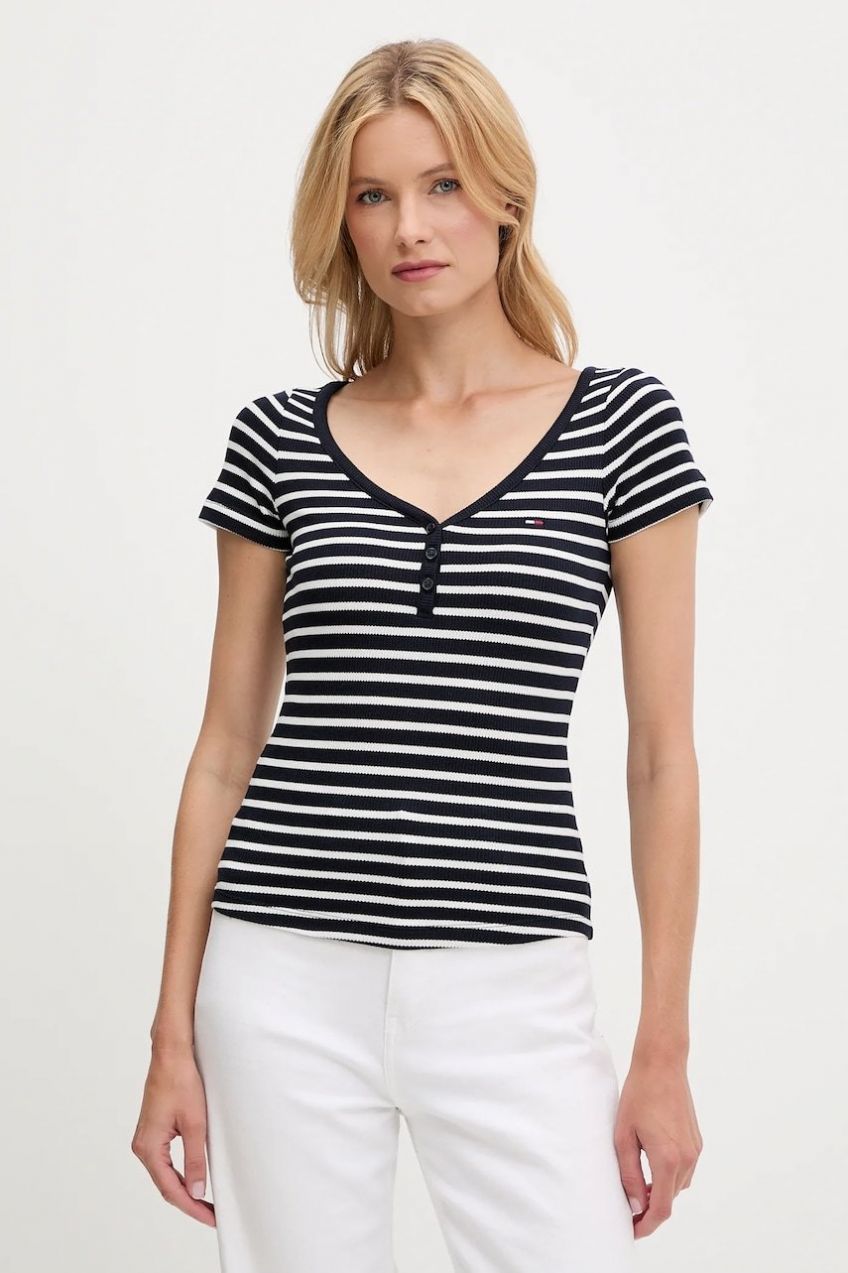 Tričko Tommy Jeans dámske, tmavomodrá farba, DW0DW20902