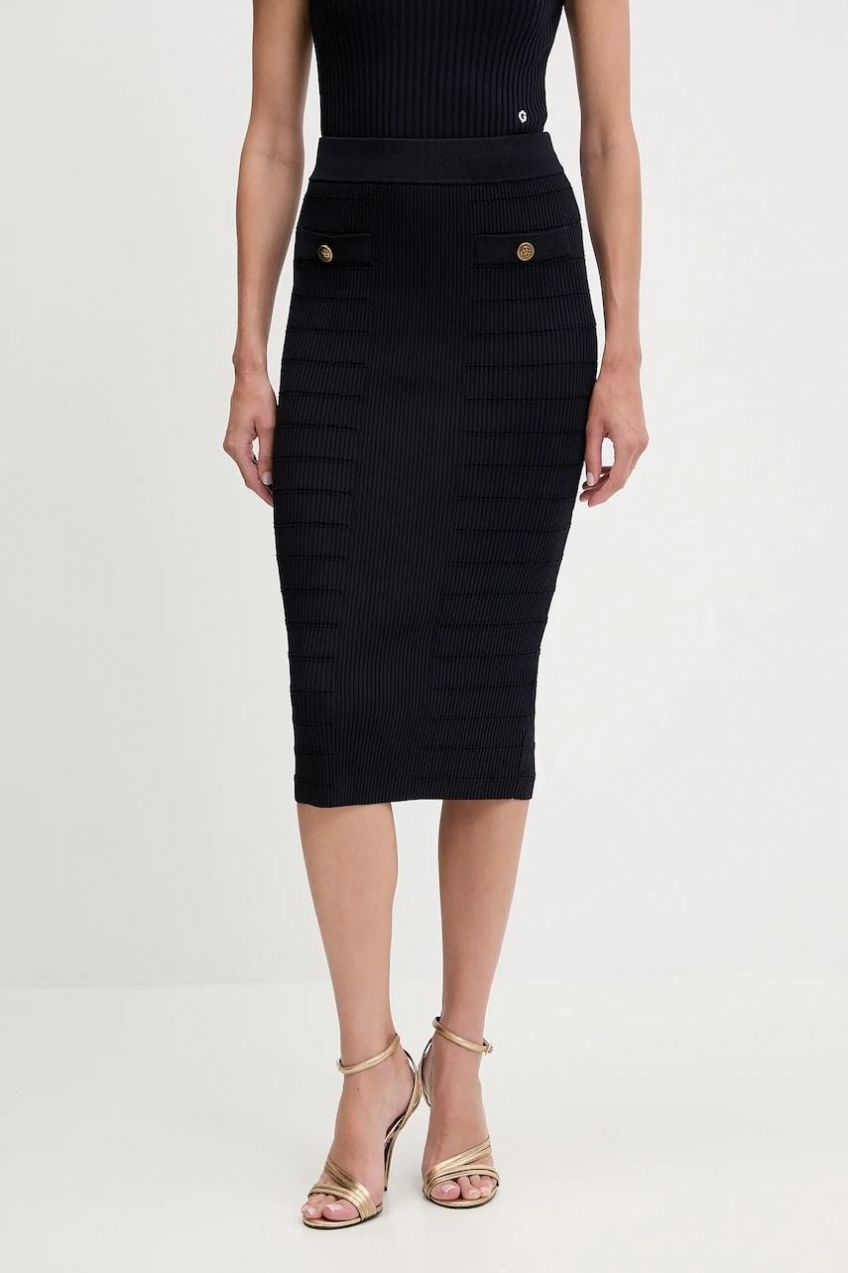 Sukňa Guess EVANGELINE tmavomodrá farba, midi, puzdrová, W5YD66 Z0130