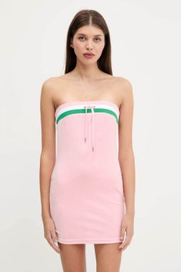 Zamatové šaty Juicy Couture VELOUR STRIPE TUBE DRESS ružová farba, mini, priliehavé, JCWED225353