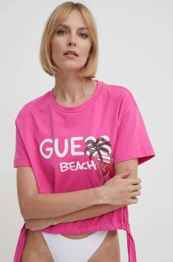 Bavlnené plážové tričko Guess ružová farba, E4GI03 I3Z14