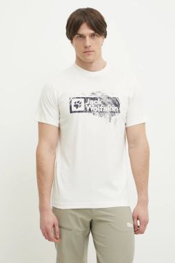 Tričko Jack Wolfskin Brand pánske, béžová farba, s potlačou, A64116