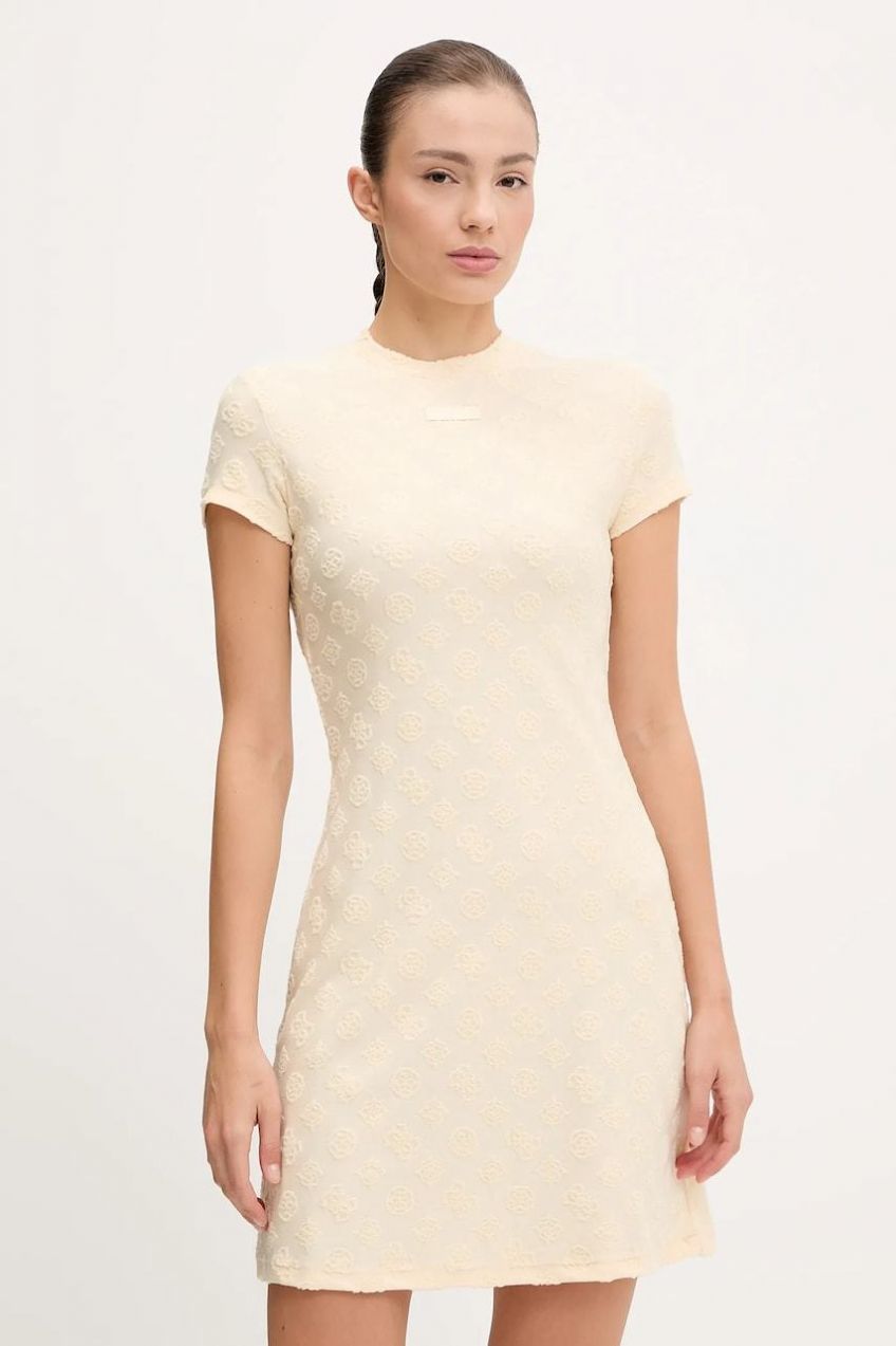 Šaty Guess PEONY béžová farba, mini, rovný strih, V5GK07 KCT02
