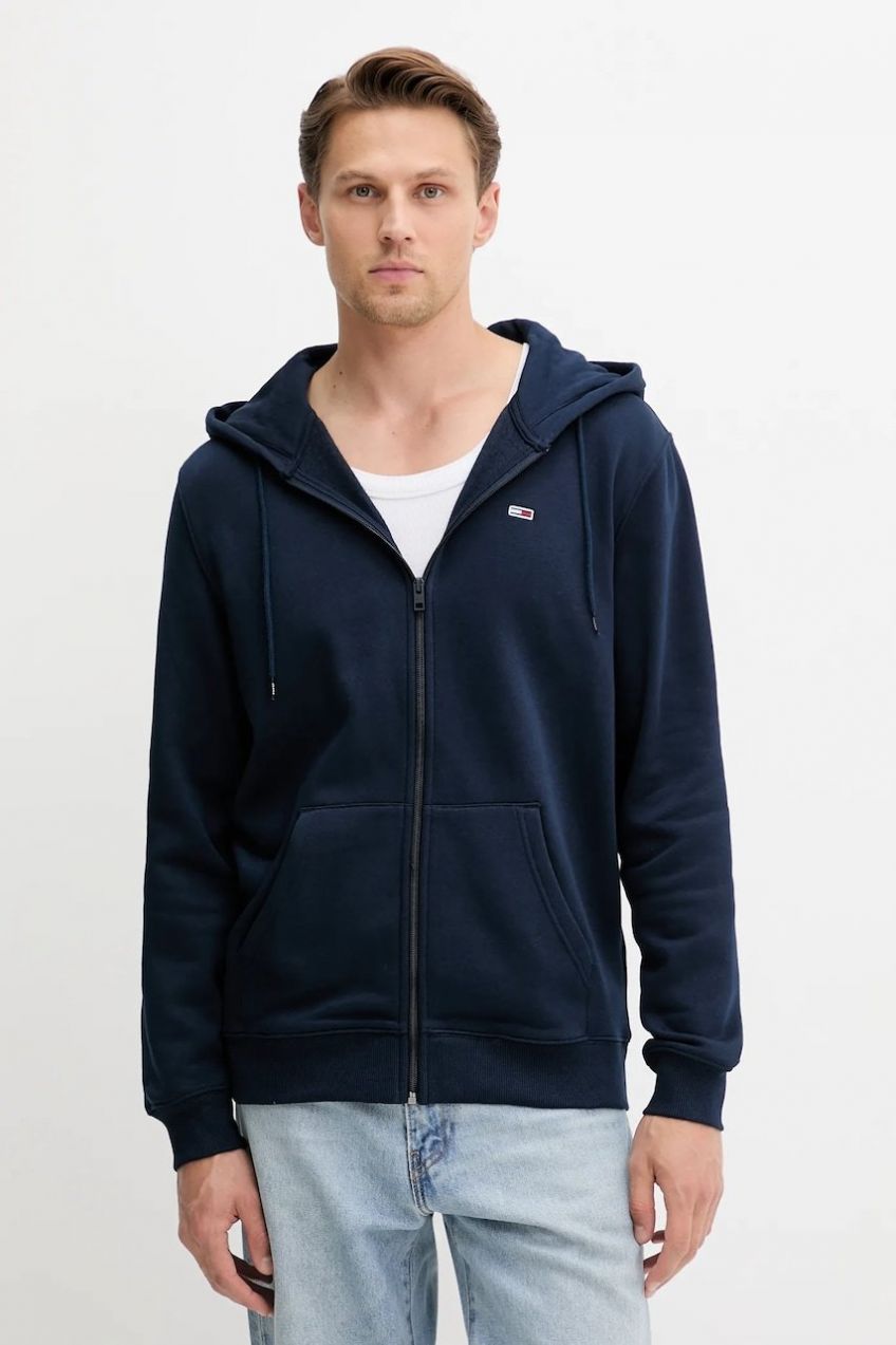 Mikina Tommy Jeans zelená farba, s kapucňou, jednofarebná, DM0DM20743