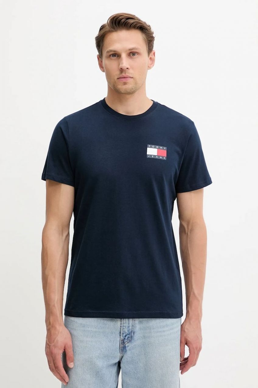 Bavlnené tričko Tommy Jeans pánske, béžová farba, s potlačou, DM0DM20740