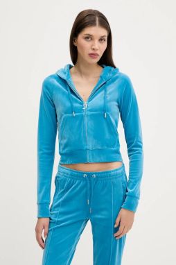 Mikina Juicy Couture tyrkysová farba, s kapucňou, s nášivkou, JCWA122001