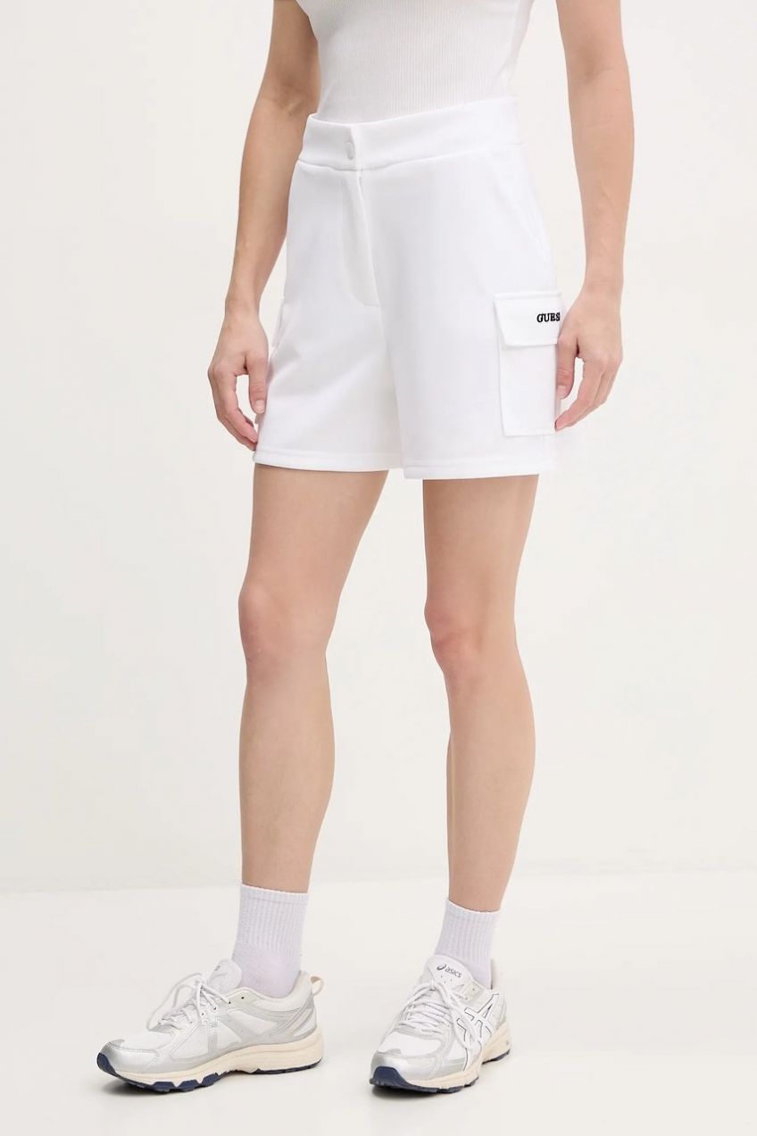 Šortky Guess AMARYLLIS dámske, biela farba, jednofarebné, vysoký pás, V5GD17 KCYF2
