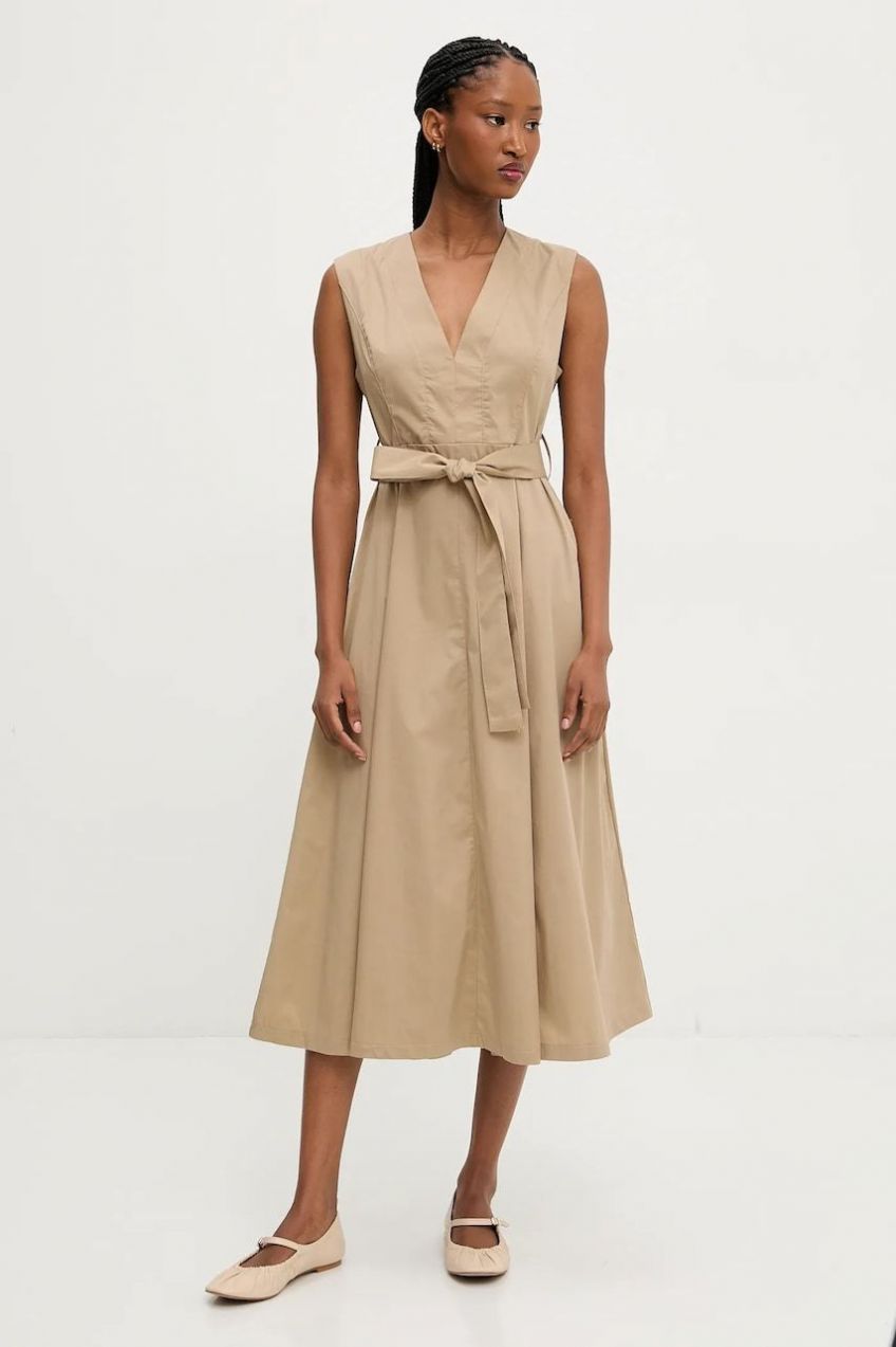 Šaty Answear.LAB béžová farba, midi, áčkový strih