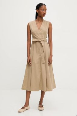Šaty Answear.LAB béžová farba, midi, áčkový strih