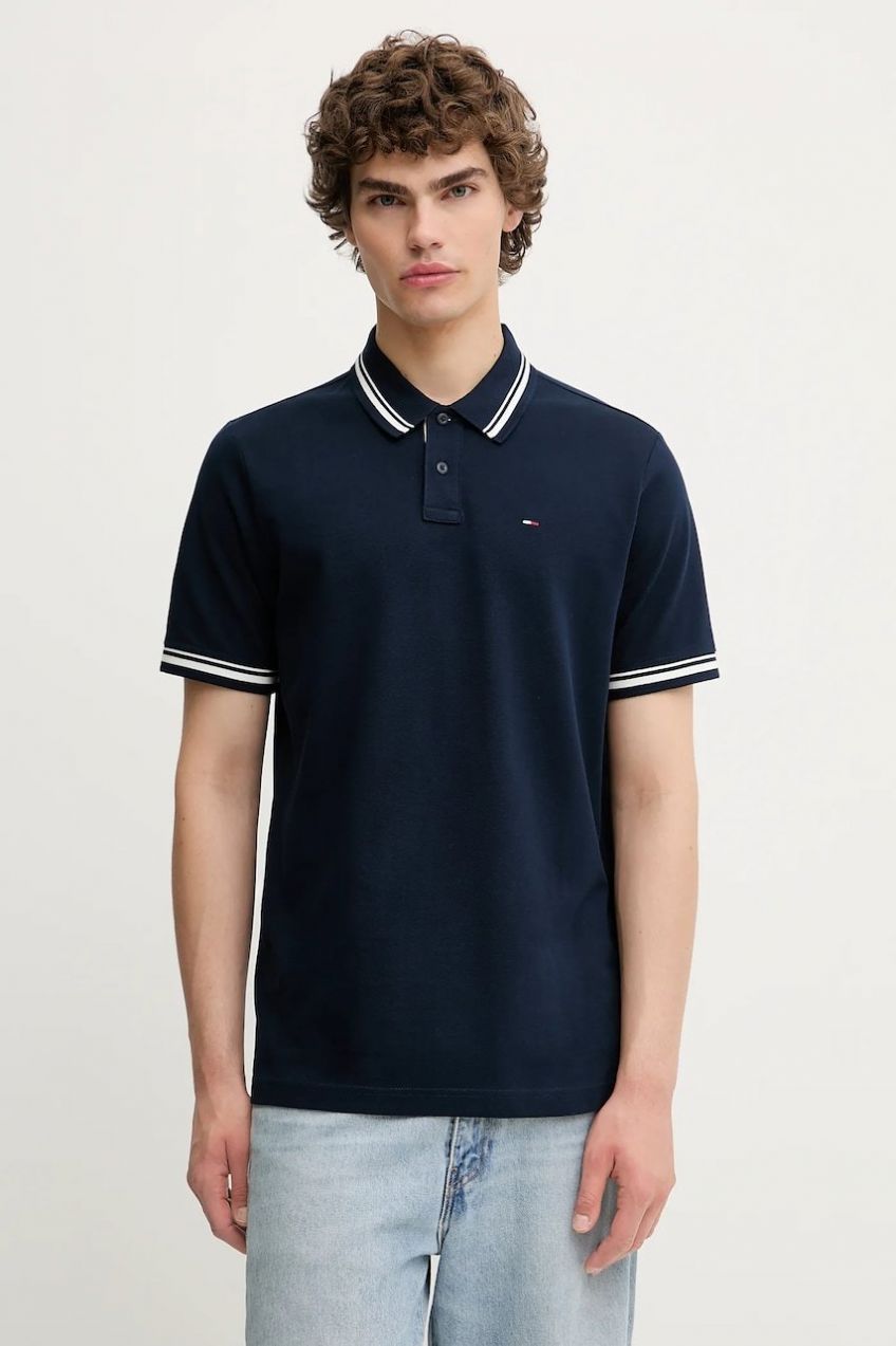Bavlnené polo tričko Tommy Jeans tmavomodrá farba, jednofarebné, DM0DM21846