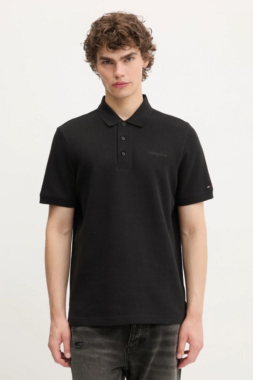 Bavlnené polo tričko Tommy Jeans čierna farba, jednofarebné, DM0DM21935