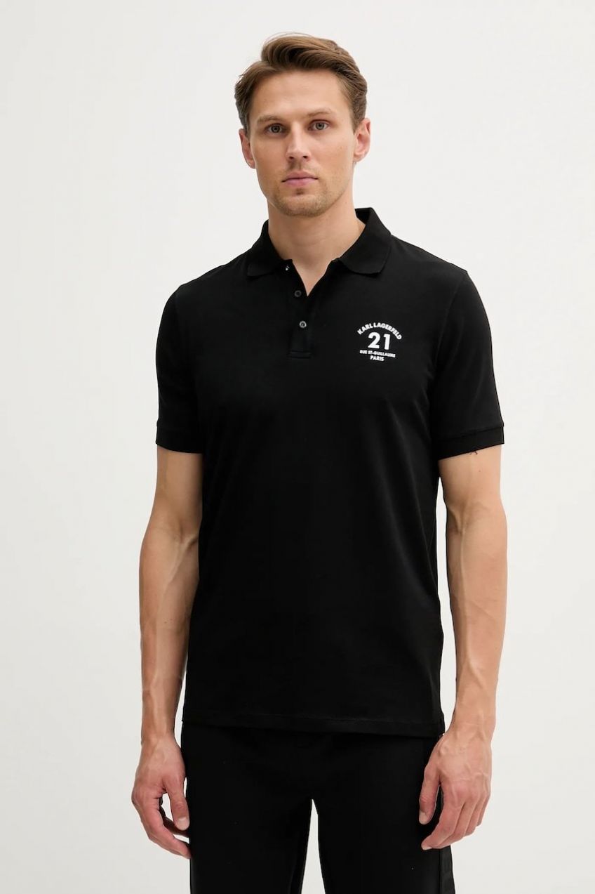 Polo tričko Karl Lagerfeld pánske, čierna farba, s nášivkou, 553235.745017