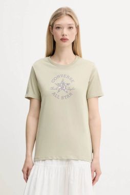 Bavlnené tričko Converse dámske, zelená farba, 10027751-A04