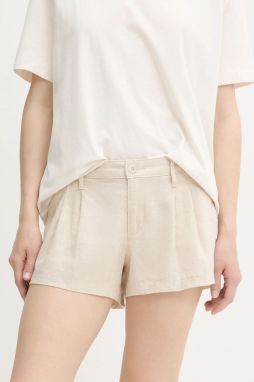 Ľanové šortky Hollister Co. béžová farba, jednofarebné, vysoký pás, KI349-5124