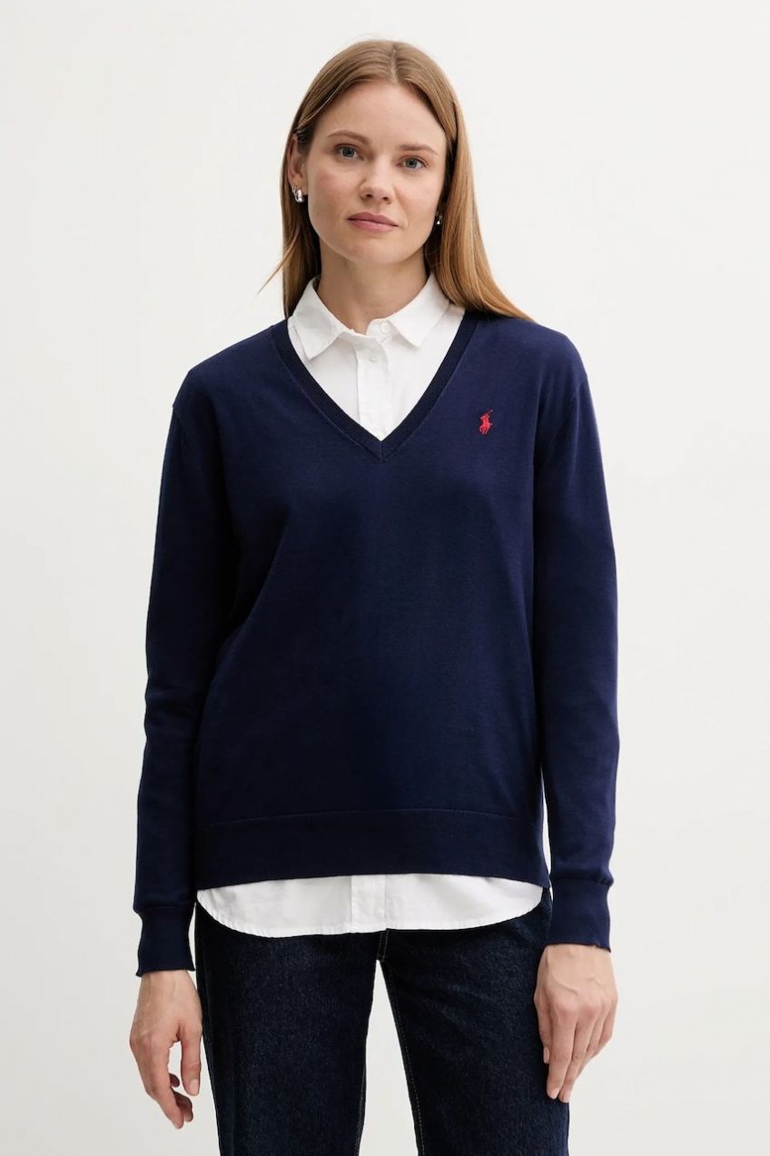 Bavlnený sveter Polo Ralph Lauren tmavomodrá farba, ľahký, 211972105