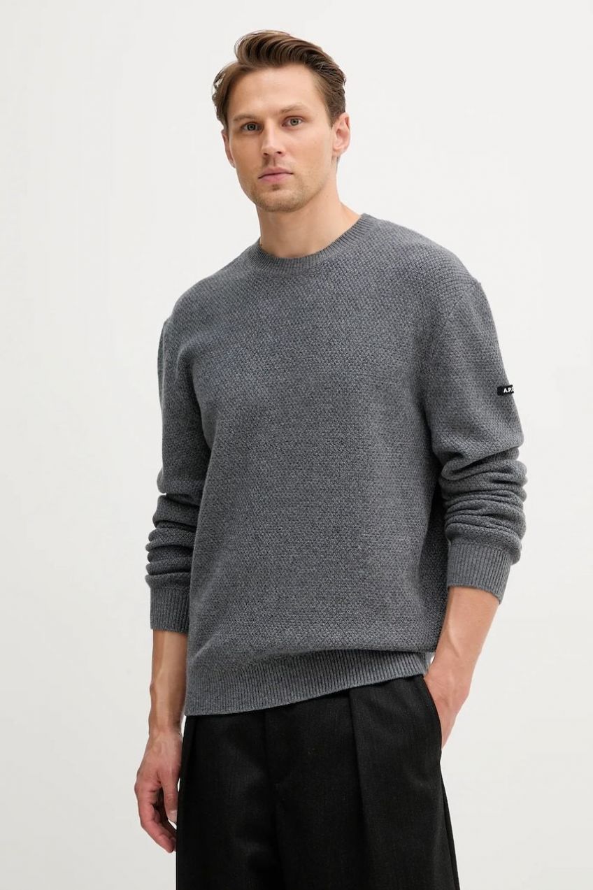 Vlnený sveter A.P.C. pull thomas šedá farba, WVBCZ.H23434