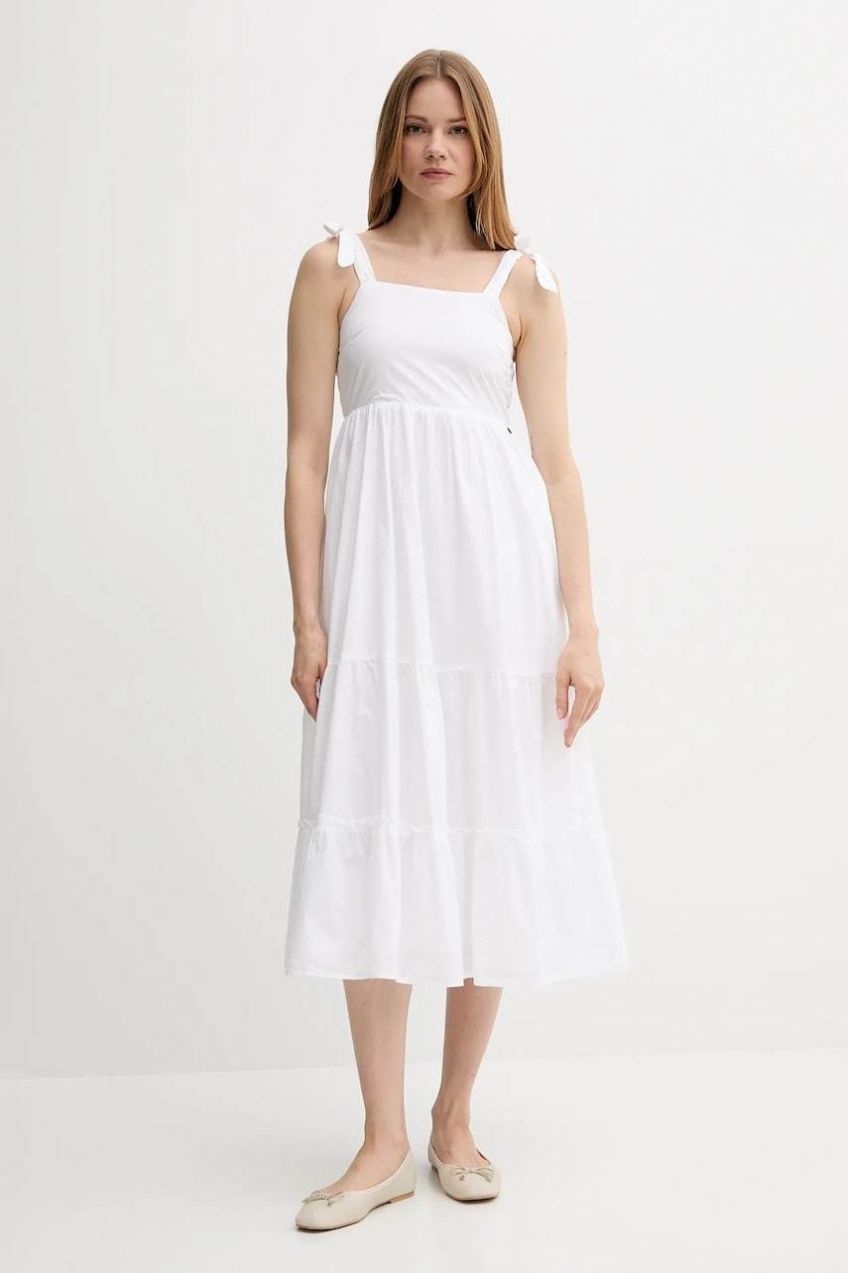 Šaty Pepe Jeans biela farba, midi, áčkový strih, PL953749