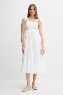 Šaty Pepe Jeans biela farba, midi, áčkový strih, PL953749