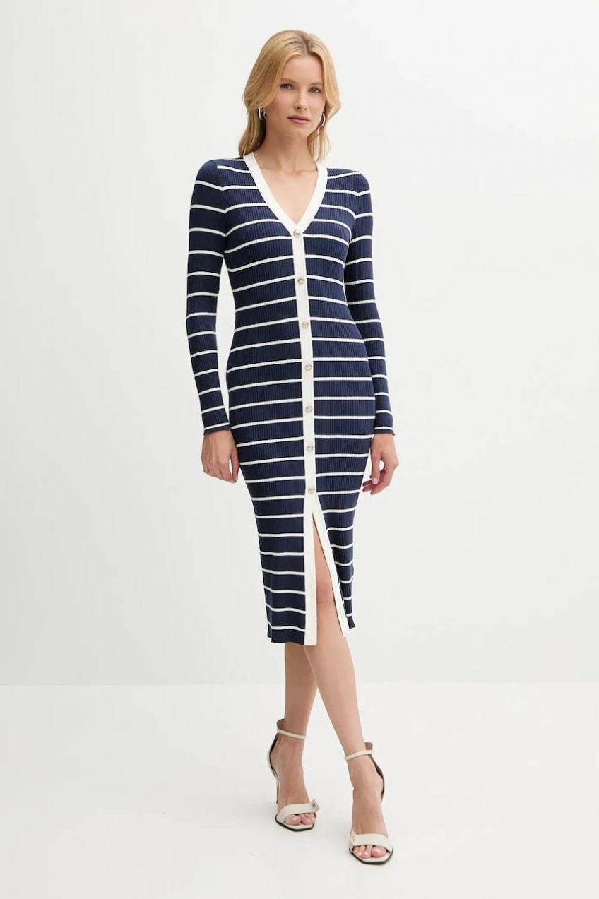 Šaty Guess ANDREA tmavomodrá farba, mini, priliehavé, W5YK98 Z2YK2