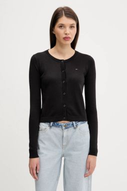 Bavlnený kardigán Tommy Jeans čierna farba, ľahké, DW0DW20976