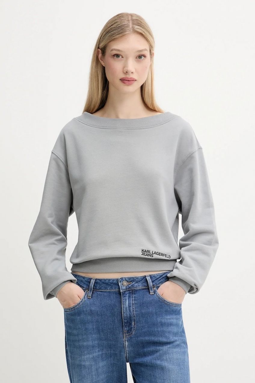 Bavlnená mikina Karl Lagerfeld Jeans šedá farba, jednofarebná, A3W20039