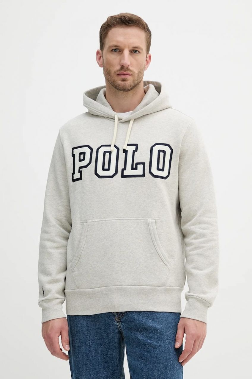 Mikina Polo Ralph Lauren Pohoodm2 Long Sleeve šedá farba, s kapucňou, s nášivkou, 710972664